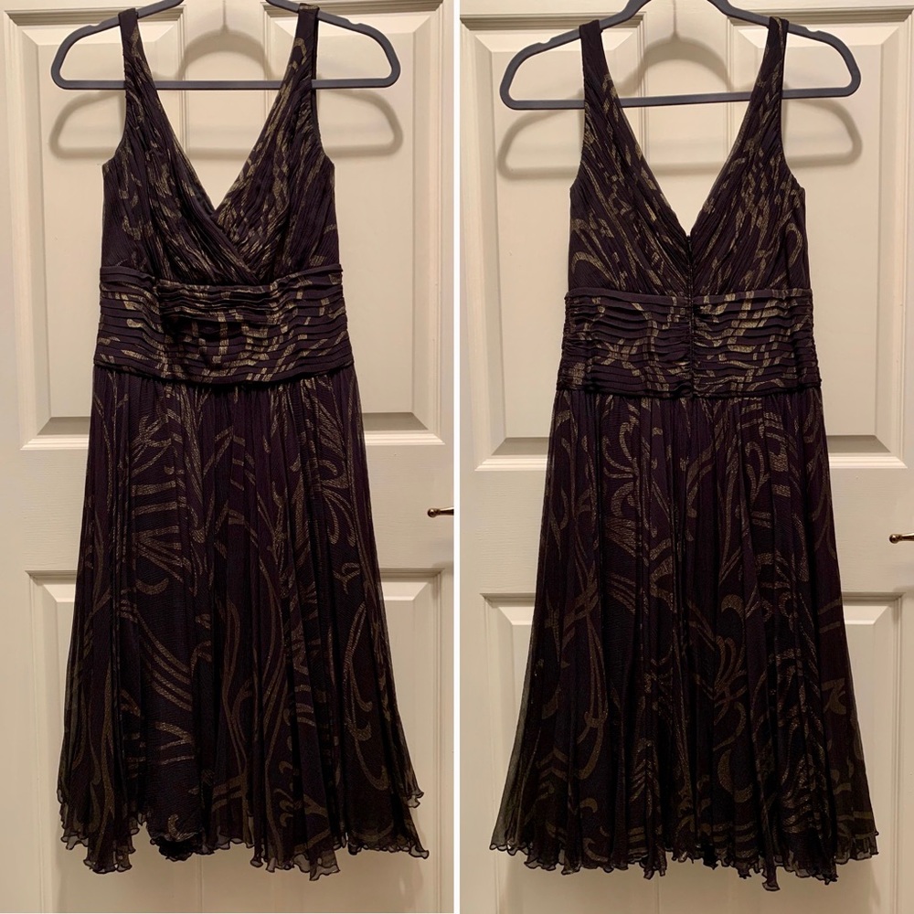TADASHI collection black gold print cocktail dress
